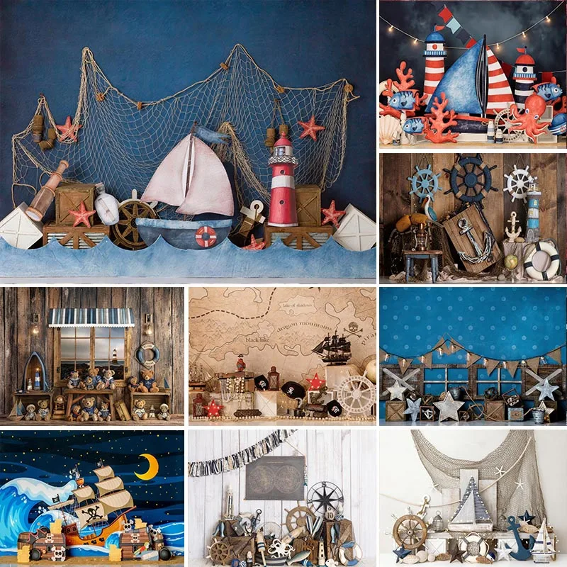 

LS Pirate Boat Backgrounds Cake Smash Kids Adult Photogrpahy Child Baby Photocall Props Balloon Party Photo Studio Backdrops ﻿
