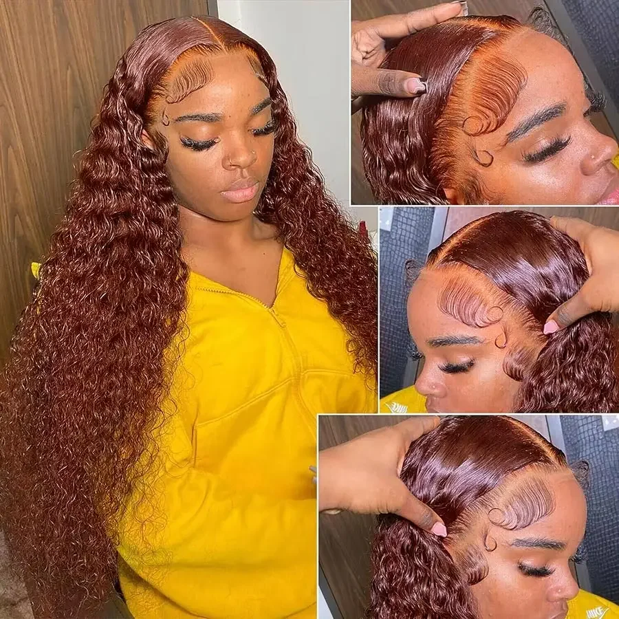 Reddish Brown Deep Wave Curly 13x4 Lace Frontal Human Hair Wig 13x6 Hd Lace Frontal Wigs Glueless Human Hair Wig PrePlucked 250%