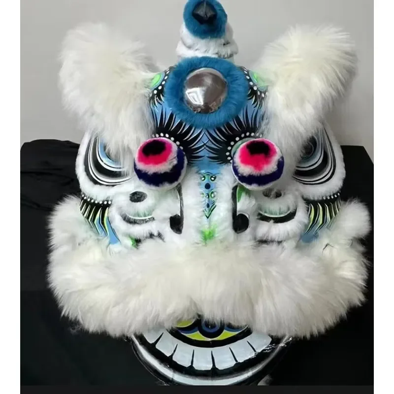 Blue Fur Giant Lion Head Chinese Lion Dance Costume Adult Performance Prop Traditional Folk Art Festival Celebration Outfit