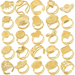 5PCS Stainless Steel DIY Gold Plated Adjustable Rings Settings for Women Jewelry Accessories Jewelry Gift for Girls Never Fade