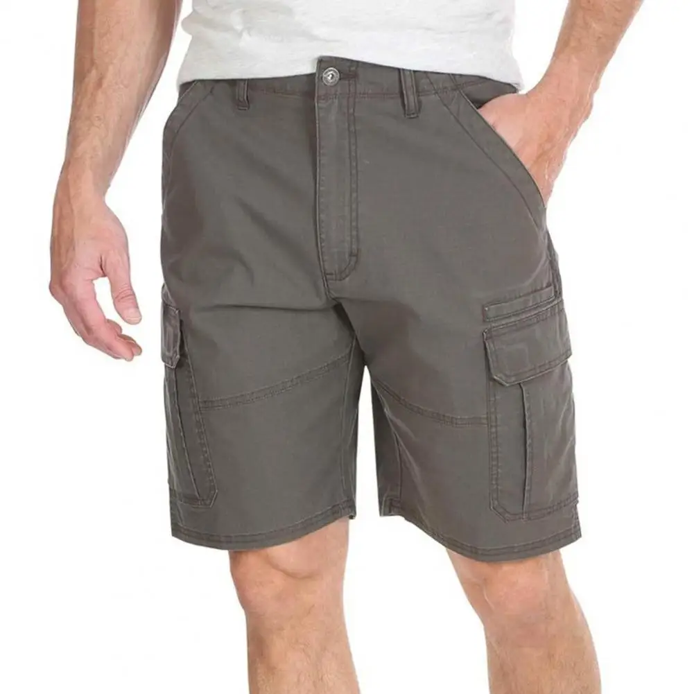 솔리드 컬러 남성 반바지 야외 등산 체육관 운동 멀티 포켓이있는 남성용 카고 반바지 운동용 통기성 패브릭 무릎