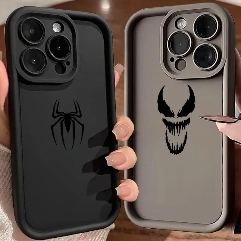 

Spiderman Venom Marvels Logo Silicone Case For iPhone 17 11 15 16 13 Pro Max 14 Plus 12 16 Pro 16E 17AIR Shockproof Phone Cover