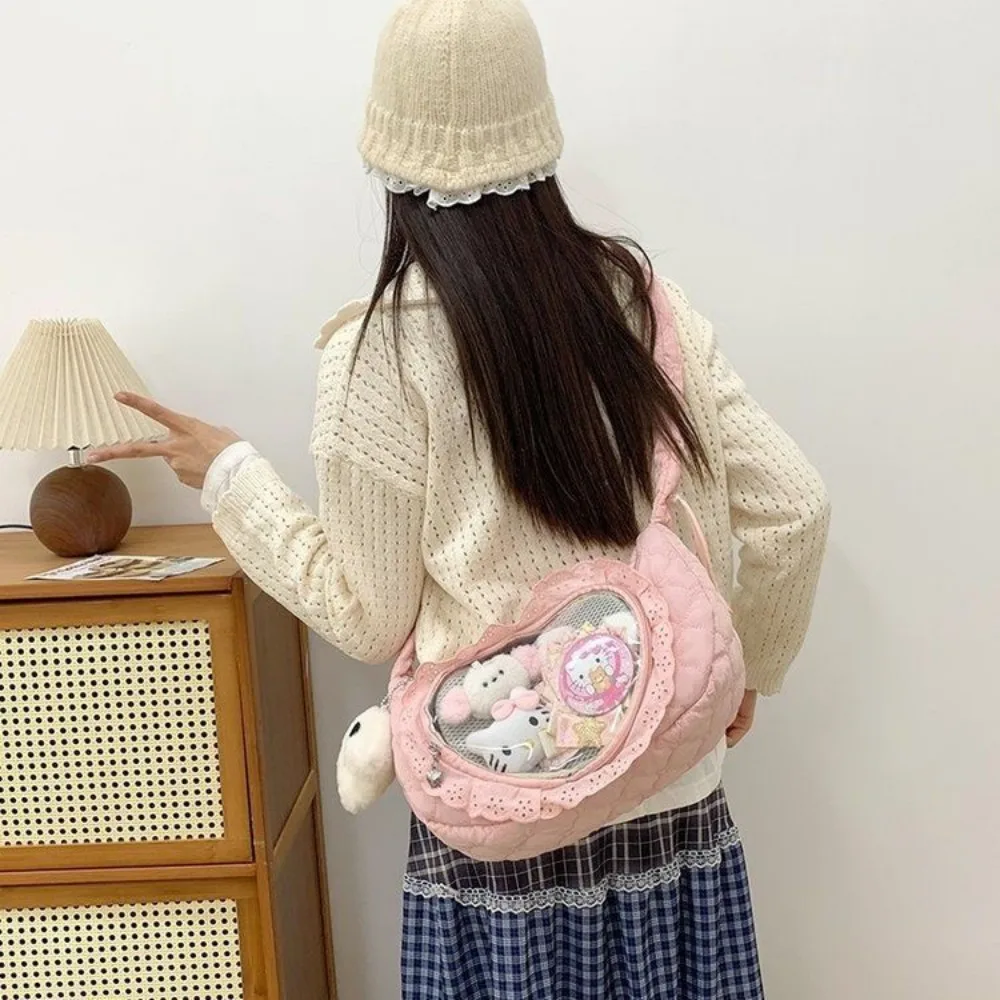 

New Niche Design Y2K Girls' Ulzzang Ita Bag Fashion Trend Shoulder Crossbody Bag Heart-shaped Display Window Badge Itabag