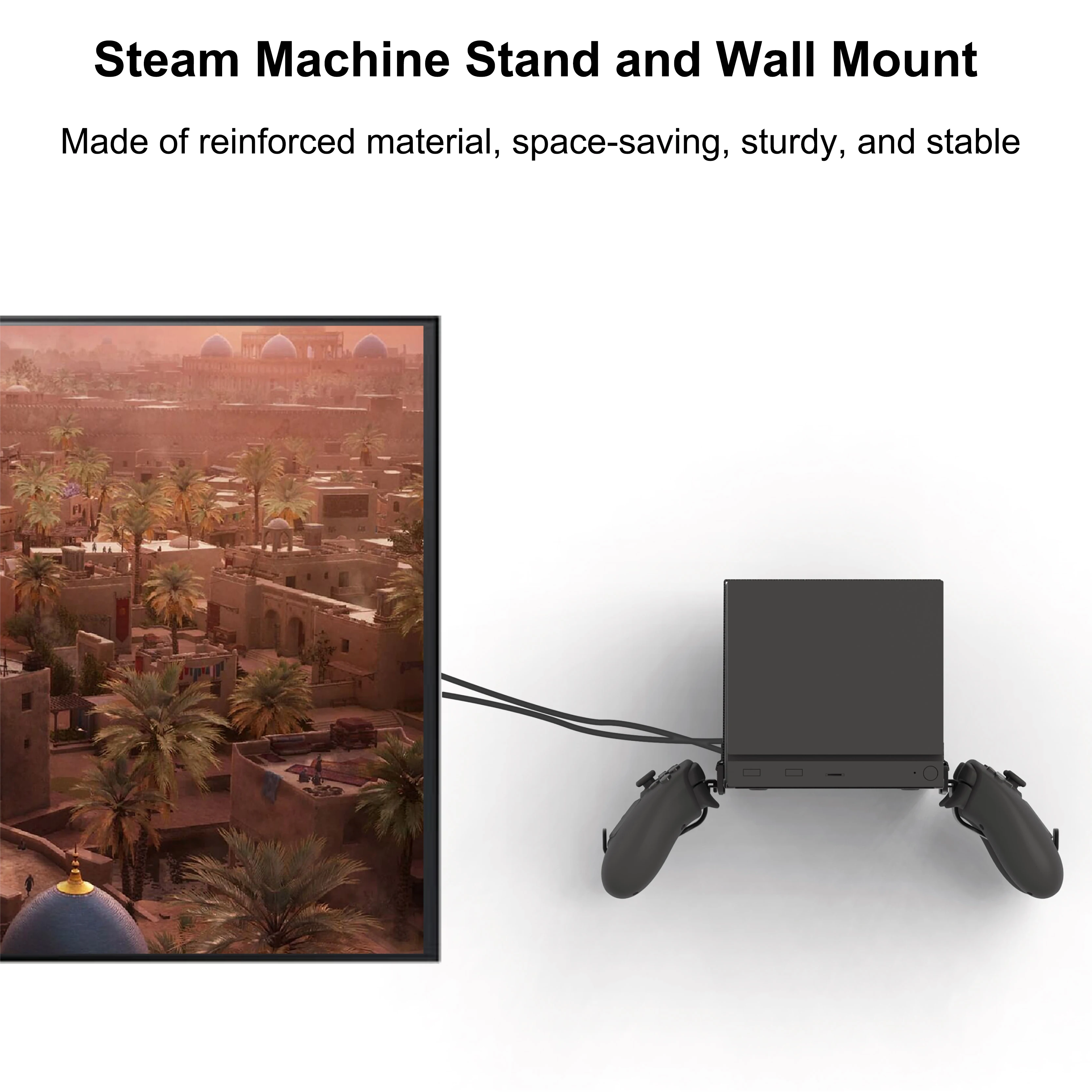 Steel Wall Mount Bracket for Steam Machine Heavy-Duty Sturdy Elastic Strap Quick-Release Precision Positioning Sticker Full Port