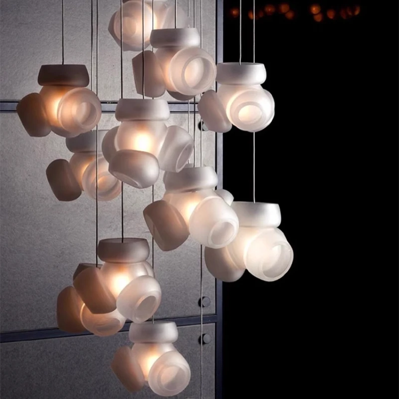 Nordic pink glass chandelier Canada designer Geometric Glass 100 Collection pendant lamp staircase living room hanging E9 light
