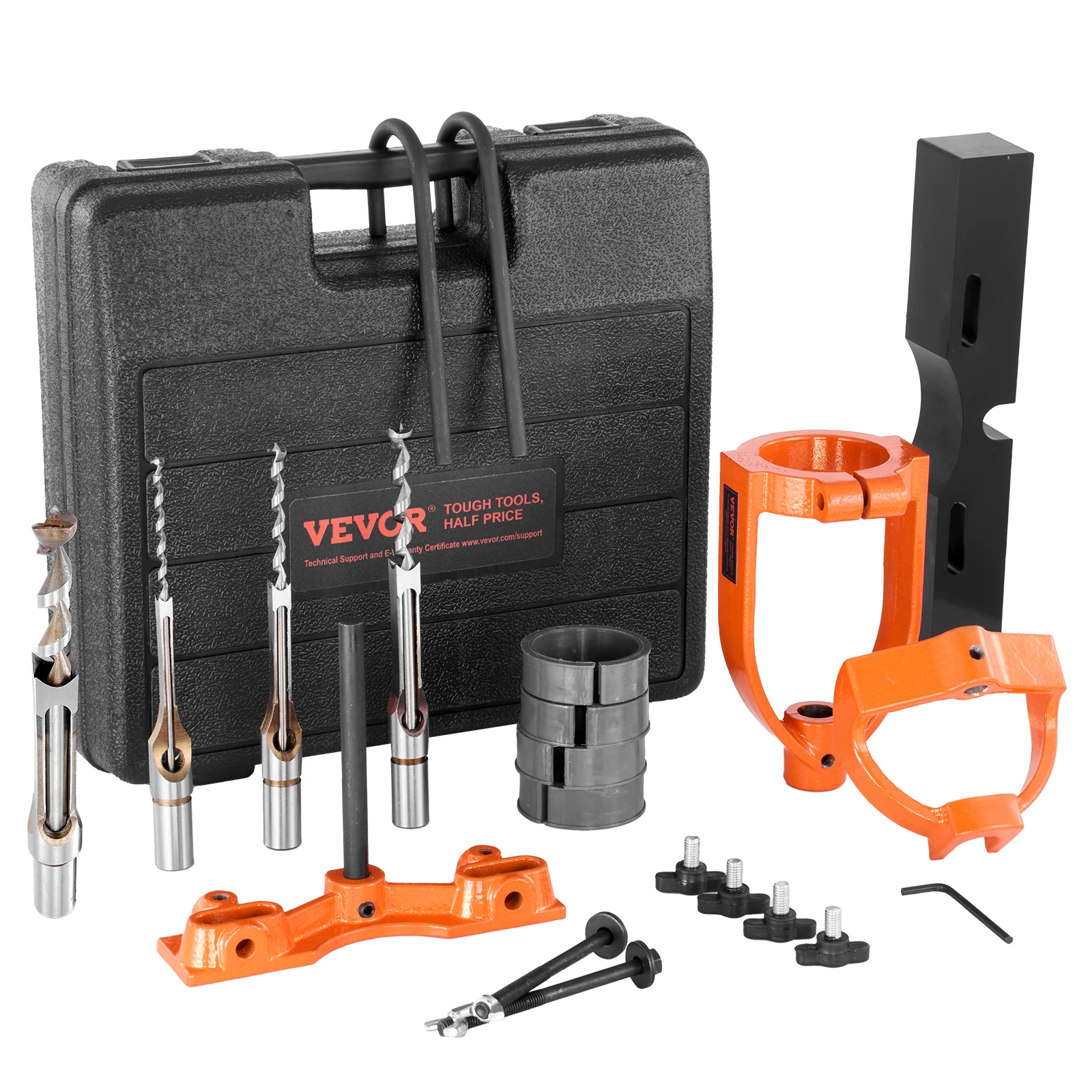 VEVOR Mortising Attachment 4 Model Drills Square Hole Chisel Set for for Drill Press, Woodworking Mortising Tenoning Drilling