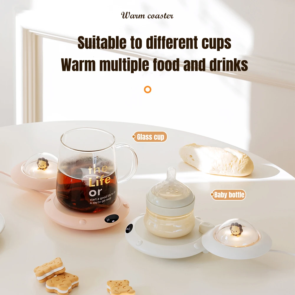 Thermostat Mug Heater Coffee Cup Warmer Milk Tea Water Heating Pad 3 Speed Setting 180° Rotaty Warming Coaster with LED Light