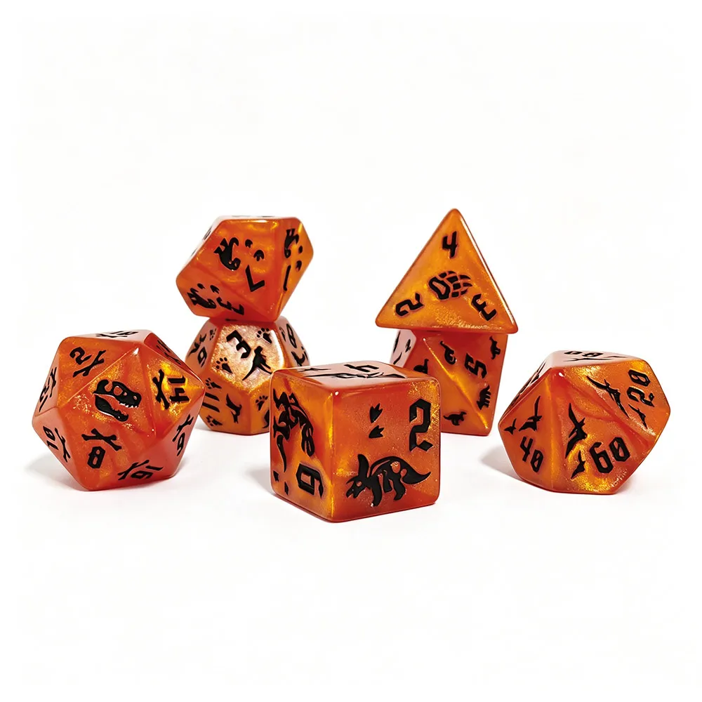 Jurassic Amber Orange Dinosaur Theme Dice Set, Orange Engraved DND Dice for Prehistoric TTRPG Games DND Dice for RPG Games view 6