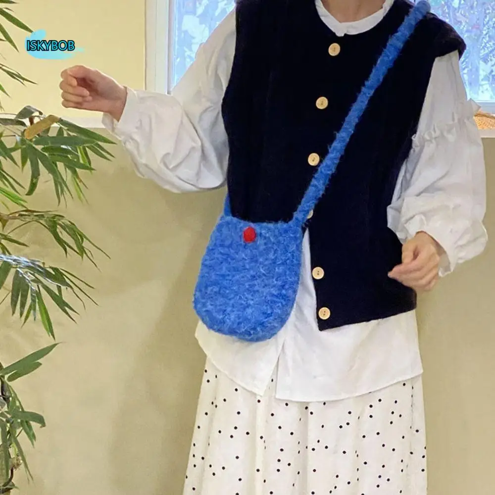 

Fashion Solid Color Plush Crossbody Bag Soft Sweet Women Bucket Bag All-Matched Lightweight Winter Shoulder Bag Girls