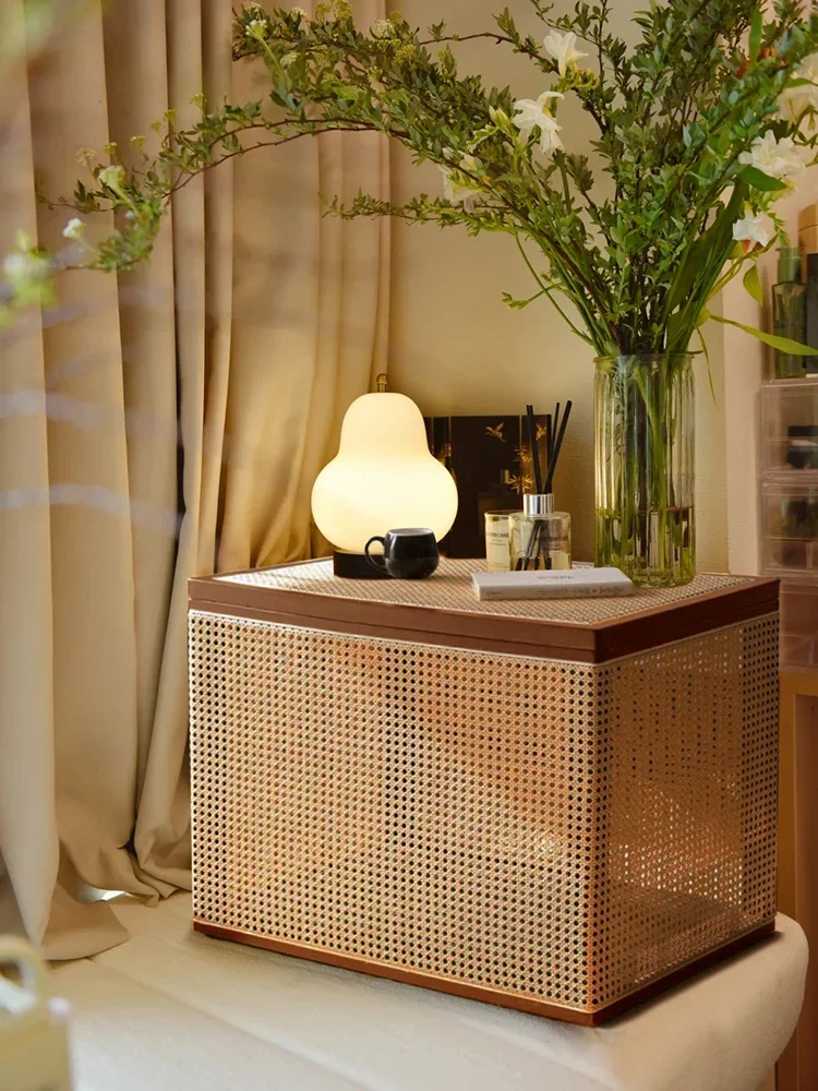 

Medieval solid wood rattan storage box bedroom household retro clothes walnut storage basket large capacity log box