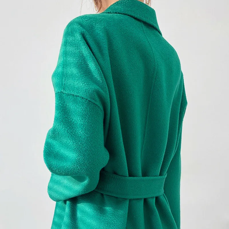 HKSH Herbst Winter Neue Frauen Doppelseitige Wolle Mantel drehen-unten Kragen Gürtel Vielseitig Elegante Trendy Ins Mid-länge Jacke HK13231