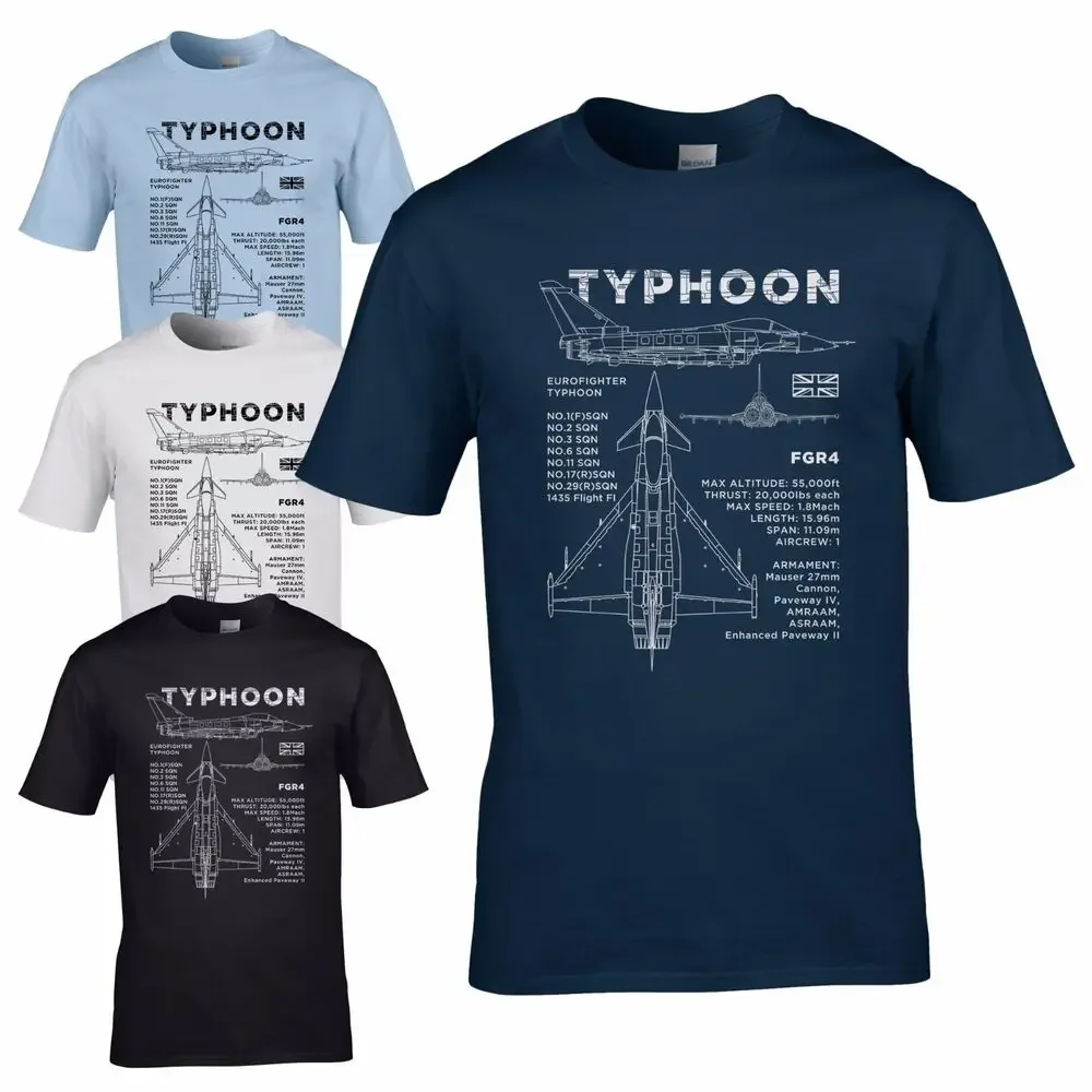 RAF Eurofighter Typhoon Blueprint T-Shirt 100% Cotton O-Neck Summer Short Sleeve Casual Mens T-shirt Size S-3XL