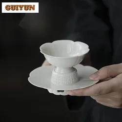 40ml Imitation Song Dynasty Porcelain Master Cup Handmade Relief Lotus Cup High Foot Tea Bowl Chazhan Literati Kung Fu Tea Set
