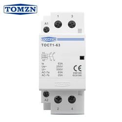 TOMZN TOCT1 2P 63A 110V COIL 230V/220V 50/60Hz Din Rail Household AC Modular Contactor 2NO  1NC 1NO