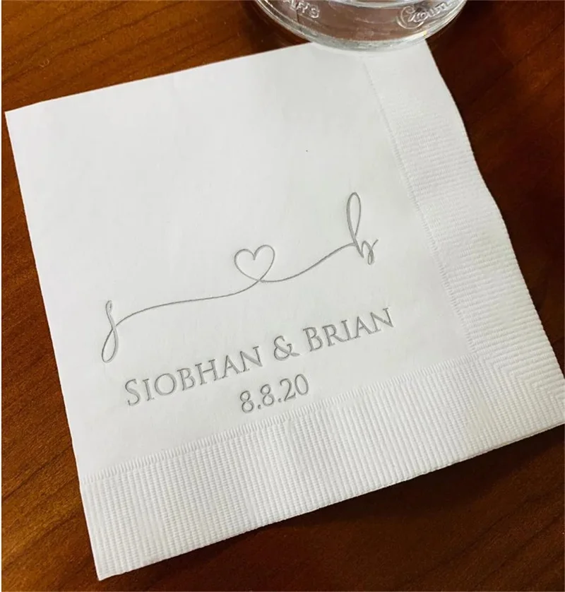 50pcs Personalized Wedding Napkins Personalized Heart Connected Monogram Wedding Napkins Custom Bar Napkins Reception