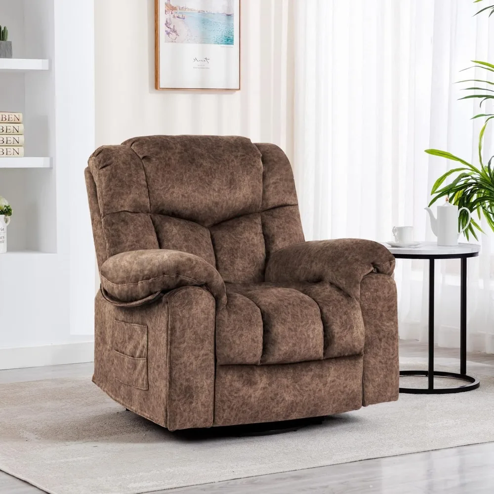 Reclining Sofas Swivel Heated with Hideable Cup Holders 360°Swivel Vibrating Massage Fabric 22.8in Wide Recliner Chair