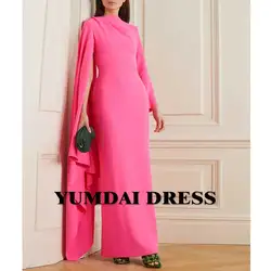 YUMDI Pink Crepe Long Sleeve Cape Evening Dress Special Occasion Formal Dress Wedding Party Gown Luxury Evening Dress 2023