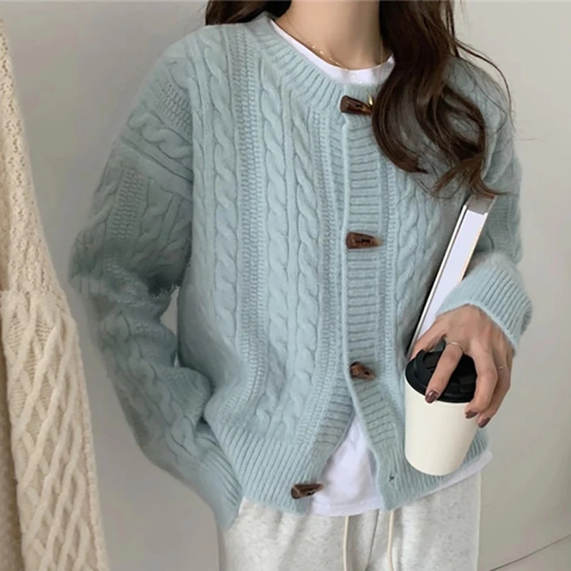 HELIAR Women Single-breasted Knitted Cardigan Coat Rib Solid Long Sleeve Loose Jacket Office Outerwear Women Autumn Winter