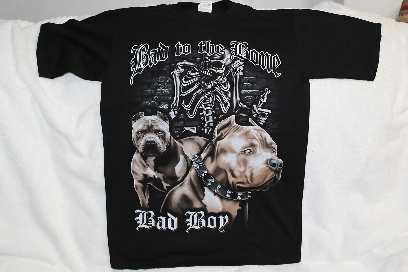 PITBULL SKELETON SKULL BAD TO THE BONE BAD BOY T-SHIRT