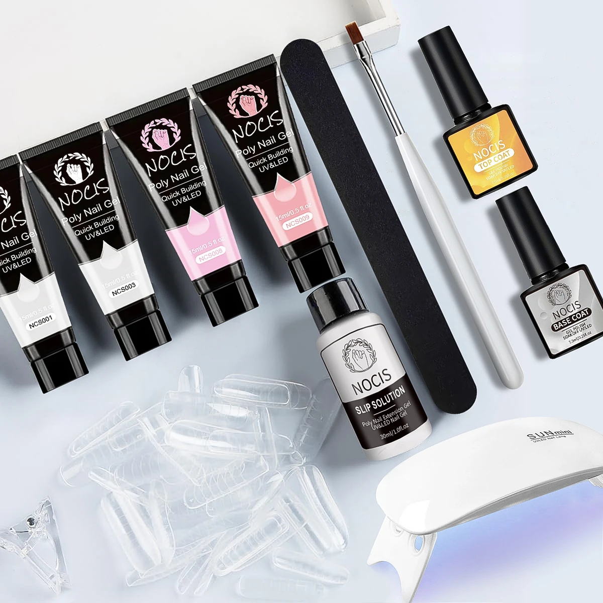 NOCIS 4-Color Poly Gel Nail Extension Kit - Strong & Durable Builder Gel with Compact UV Nail Lamp - Achieve Salon-like Results gallery 1