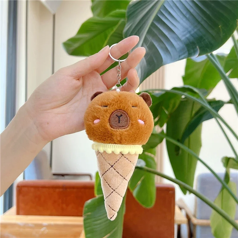 1-12pcs Cute Capybara Plush Keychains Cartoon Anime Capibara Ice Cream Toys  Backpack Small Fluffy Pendant Birthday Party Gift