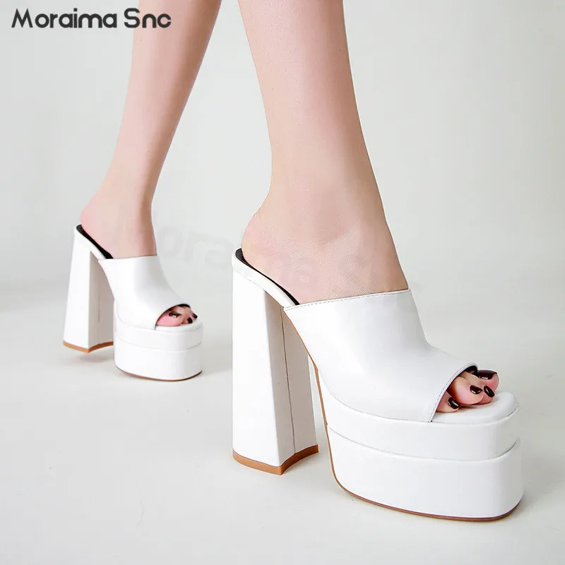 

Thick-Heeled Open-Toe Mule Slippers Square-Toe Platform One-Line Ultra-High-Heeled Sandals Fashionable Fish-Mouth Woman's Shoes