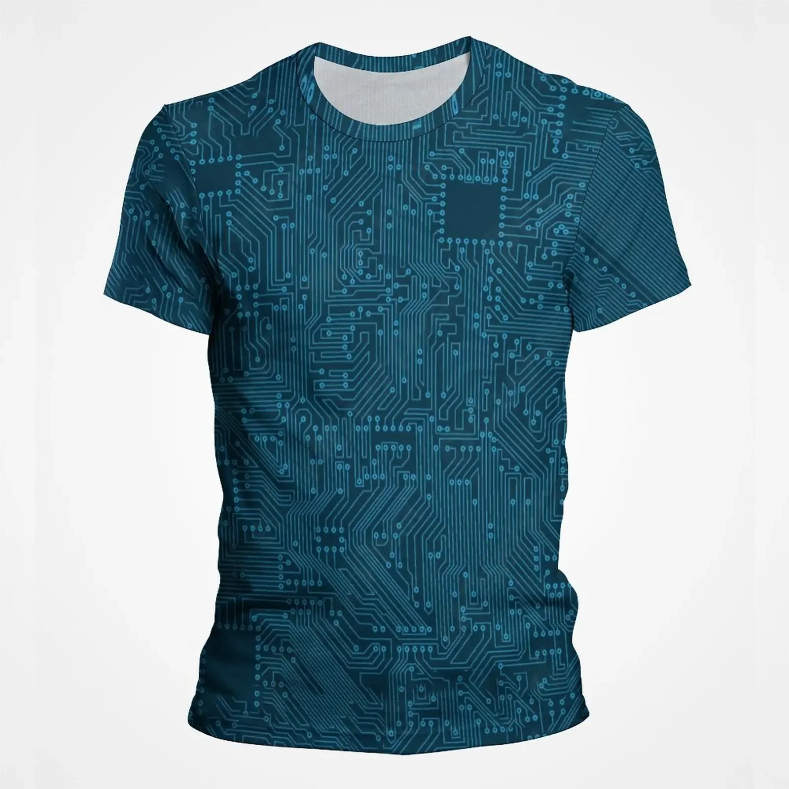 Herren-T-Shirt mit 3D-Leiterplatten-Motiv, realistisches elektronisches Chip-Motherboard-Muster, Kurzarm-T-Shirt im Technologie-Stil, Street-Top – Detail 4