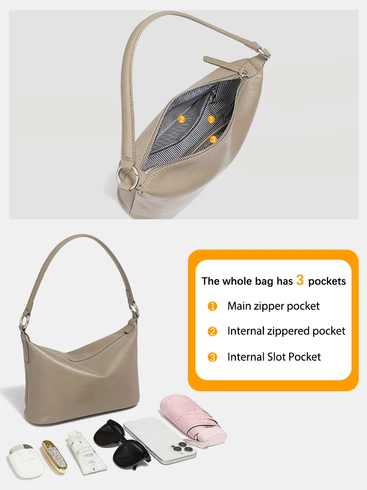 Zency Soft Genuine Leather Bag Simple Hobo Bag Women Shoulder Handbag Small Leather Crossbody Bag for Female