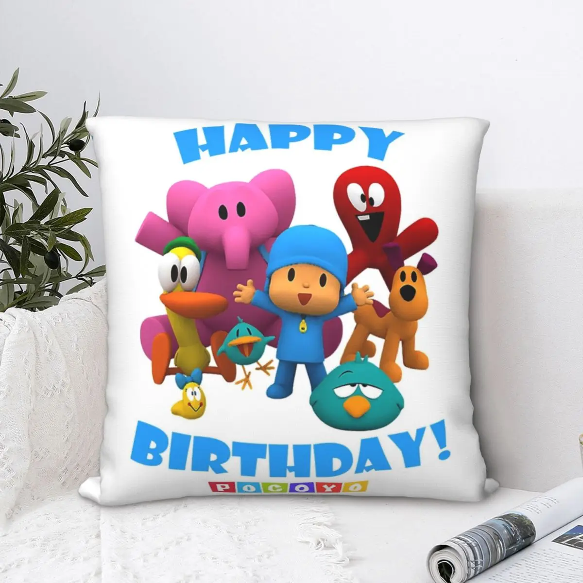 Happy Birthday Boy-Girl-Pocoyo! Square Pillowcase Polyester Pillow Cover Velvet Cushion Zip Decorative Comfort Throw Pillow Home