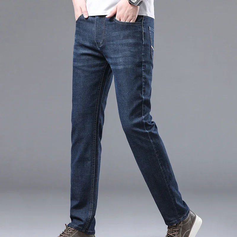 سراويل الدنيم الرجالية نمط الأعمال المرنة العادية تناسب مستقيم الأعمال عارضة الذكور عالية الجودة جميع المواسم الجينز #5