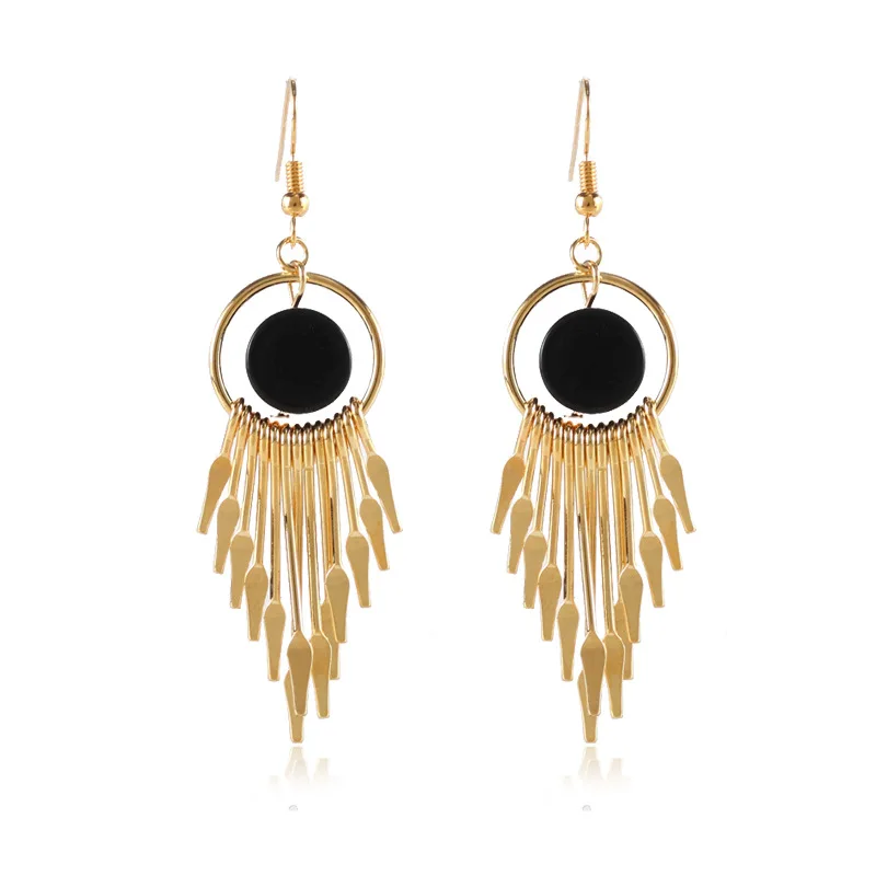 European and American Temperament Long Fashion Exaggerated Tassel Earrings, Original fan-shaped Design Retro Trendy Earrings.