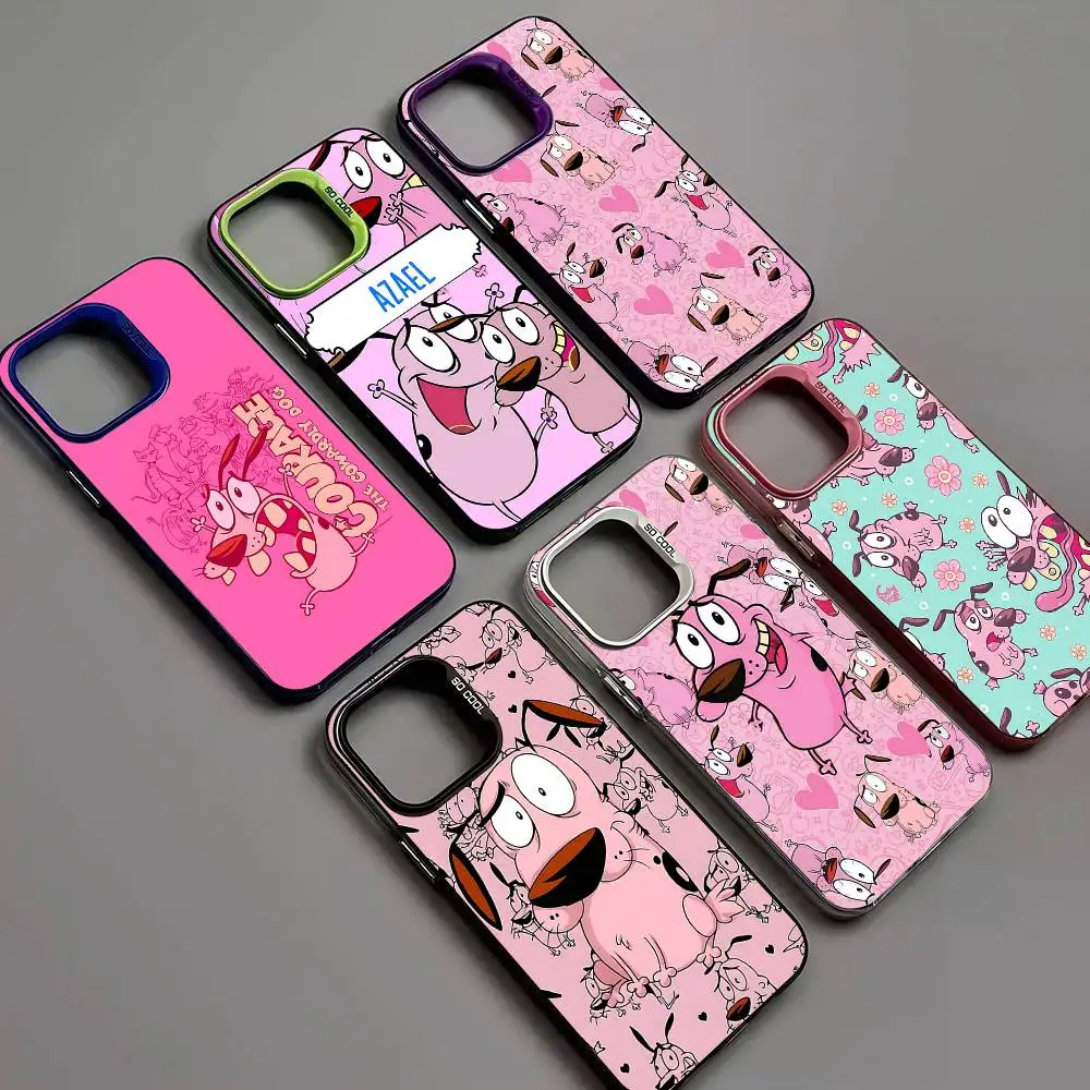 Coque de téléphone C-COURAGEOUS C-Cowardlys Dog pour iPhone 17 16 15 14 11 12 13 Pro Max Pro Plus, couleur argentée