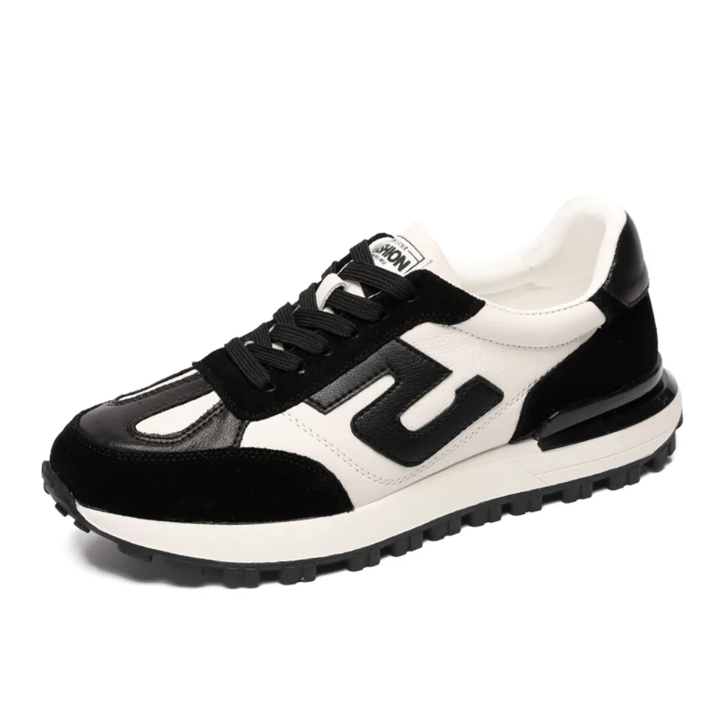 

Retro Running Sneakers Plus Size 45 Men Women Shoes Fashion Casual Genuine Leather Cowhide Upper Height Increased Platform Shoes