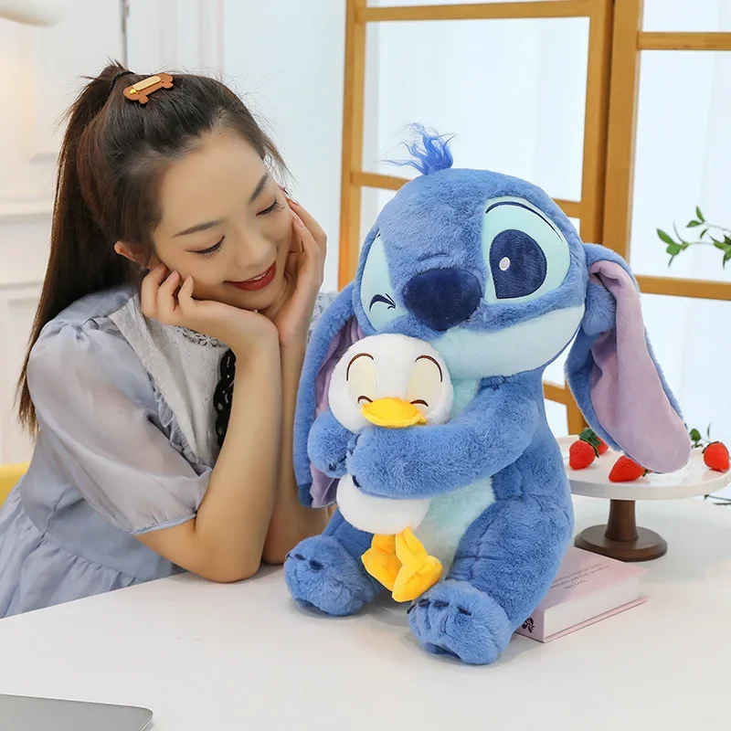 Kawaii Stitch Plush Doll Toys Stitch Hug Donald Duck Cartoon Soft Stuffed Dolls Pillow Appease Toys Birthday Gift for Boys Girls