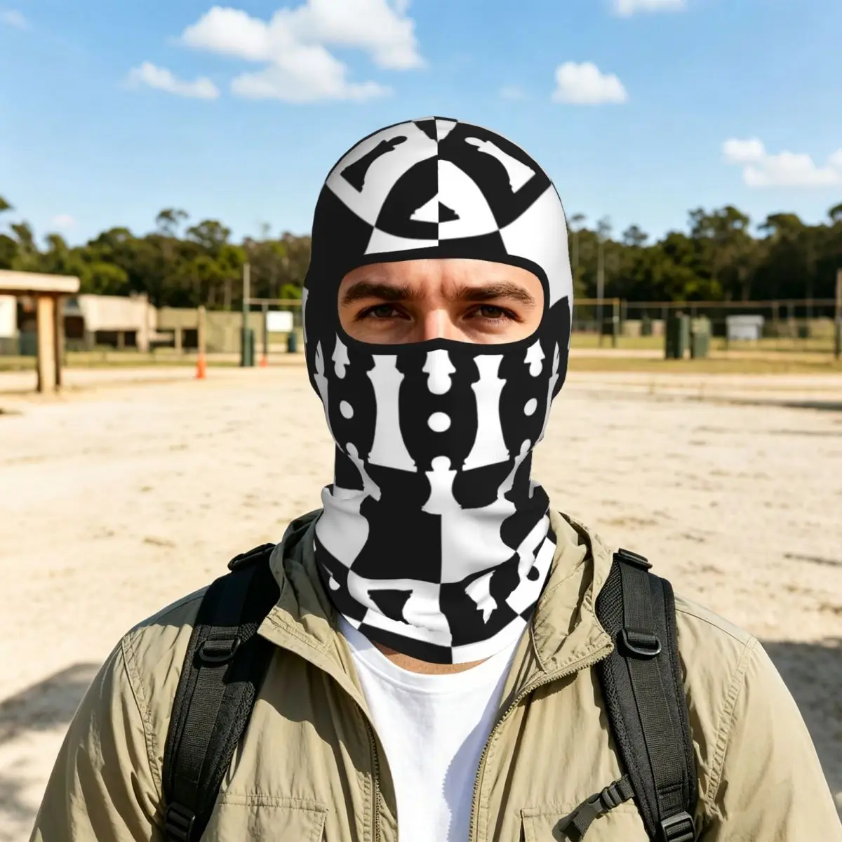 Chess Pieces On Board Chessboard Breathable Thin Balaclava Full Face Mask Sun Protection Neck Gaiter For Motorcycle Cycling