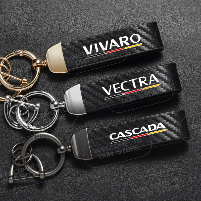 Couro para opel vectra opc cascada vivaro vauxhall alemão tricolor logotipo chaveiro emblema carro corda de fibra carbono chaveiro chaveiro
