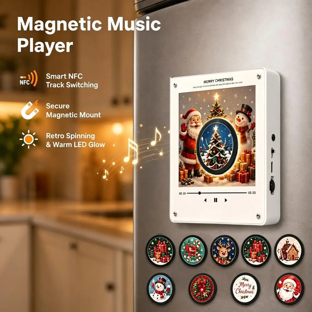 Retro Vinyl Record Refrigerator Magnet Christmas NFC Music Creative Gift Music Player 9 CDs Magnetic Decoration