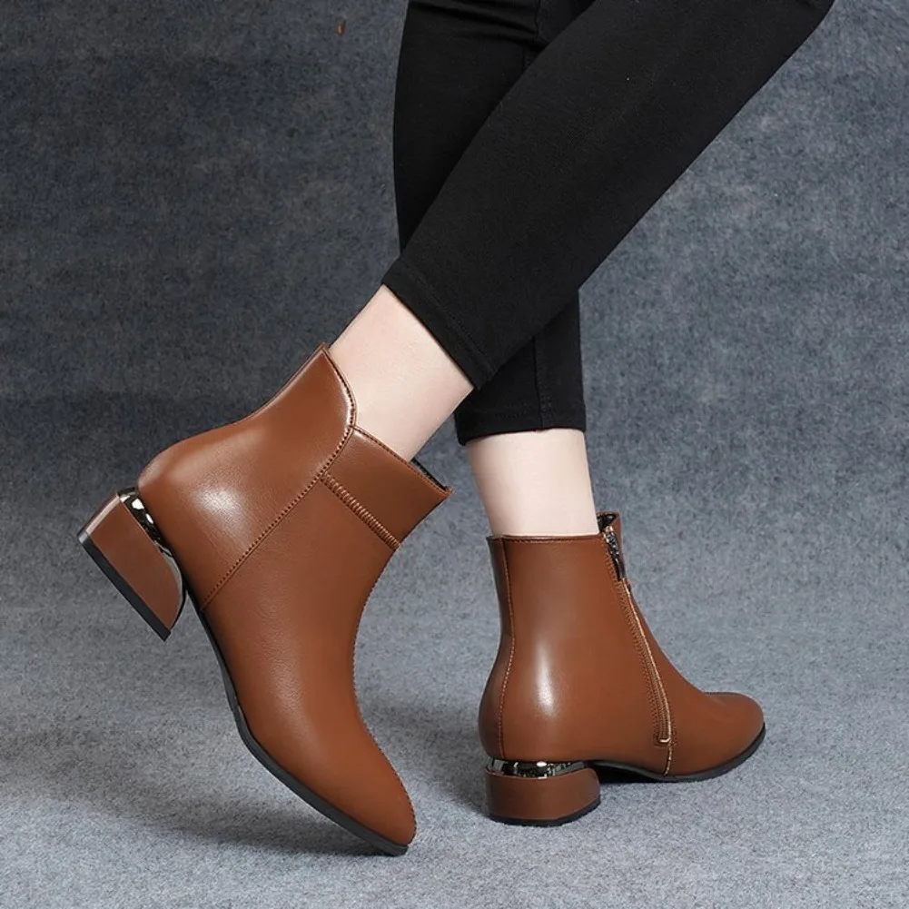 2026 Neue Damenstiefel Mode Lässige Lederstiefel Spitze Formelle Büroschuhe für Frauen Reißverschluss-Knöchelstiefel – Detail 21