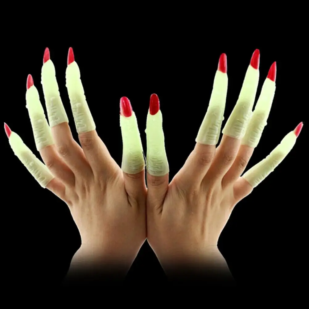 Unghie finte Spaventose dita della strega False Party Halloween Glow Dark Spooky Costumi realistici Forniture smussate Mano