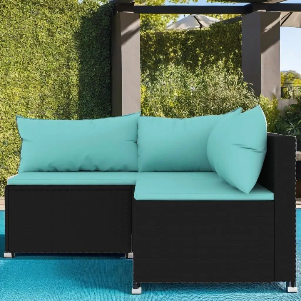 3-Piece Black Poly Rattan Patio Lounge Set with Cushions - Outdoor Furniture for Garden & Backyard