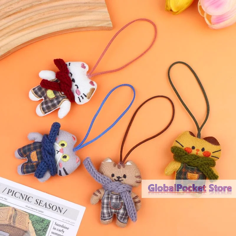 [TG823]Cute Cat Plush Keychain Mini Scarf Kitten Doll Pendant Fabric Animal Charms For Backpack Bag Car Key Decor Couple Gifts