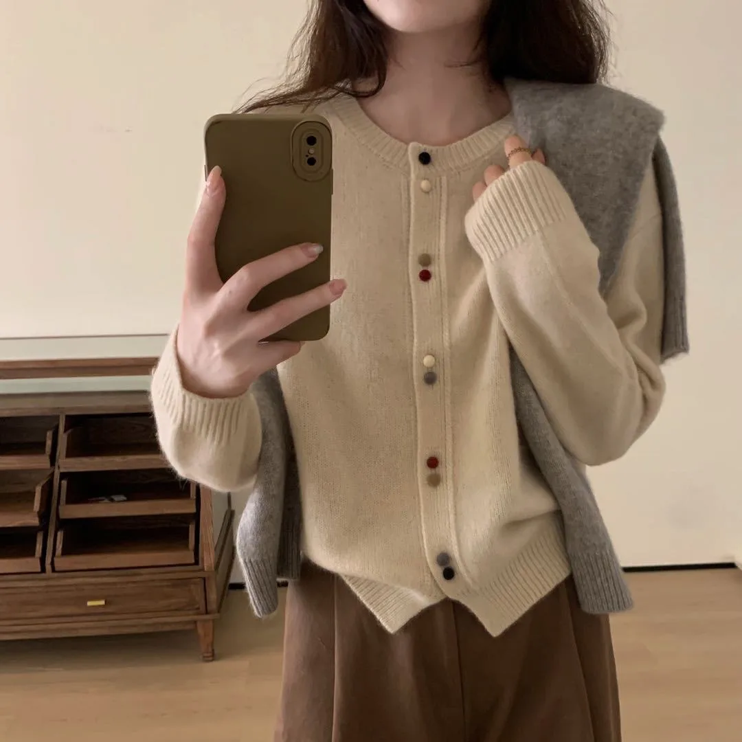 Sweaters Women Cardigan Knit Round Neck Single Breasted Solid Sweater Coats Long Sleeve Jumpers Casual Autumn Winter 2024