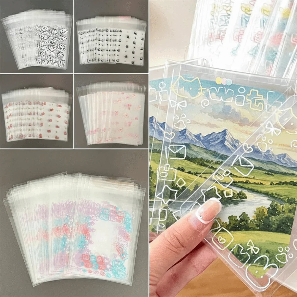 Cute 50Pcs Sealed Bag Transparent Cover Photoelectric Card Photo Card Organizer Self-adhesive Storage Bag ID Card