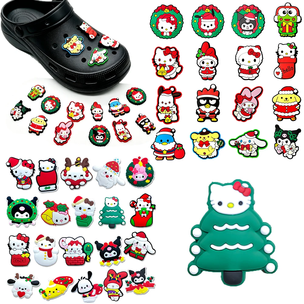 16-100 Stück Cartoon Mesuca Weihnachts-Sanrio-Serie PVC-Schuhaccessoires passend für Armbänder mit Löchern, abnehmbare DIY-Dekorationen, Geschenke