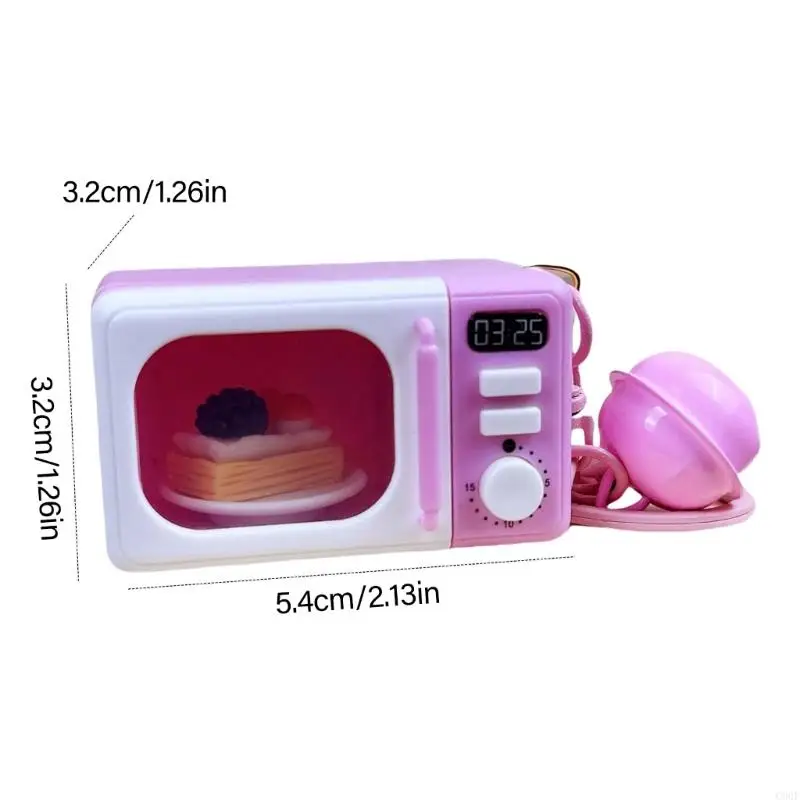 C90F 미니어처 오븐 전화 매력이있는 음향 효과 및 어린이 역할을위한 LED 조명 역할 재생 척 주방 장난감 ABS 키 체인 액세서리