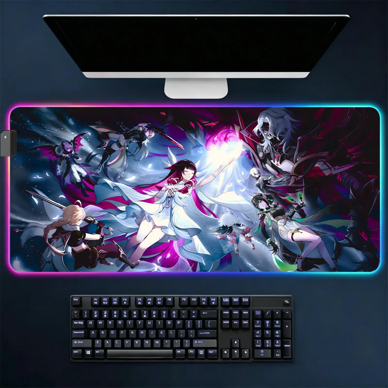 Mouse Pad RGB Color Changing Gaming Mouse Pad, Genshin Impact Columbina Stitched Edges, XXL Large Keyboard Desk Mat