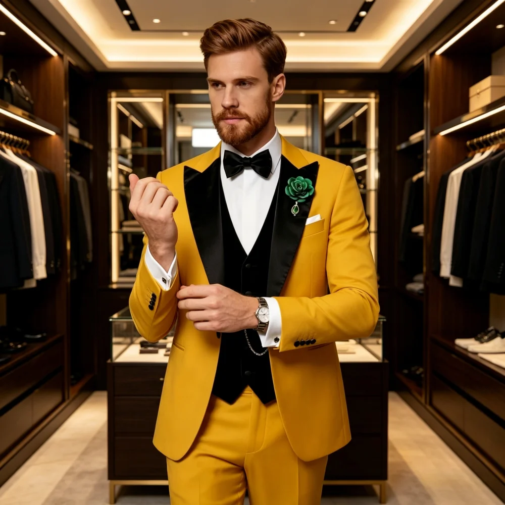 

Men's Slim Fit Solid Color Casual Terno 3 Formal for Business And Wedding Four Seasons Suitable Elegant Suit