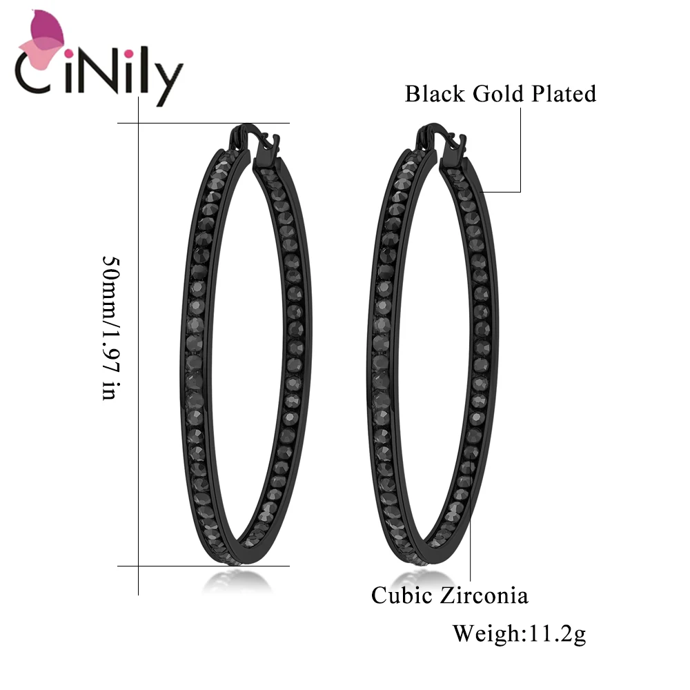 CiNily Hoop Earrings Silver Plated Mult-colors CZ Crystal Stone Stainless Steel Big Round Punk Earring for Women Summer Jewerly