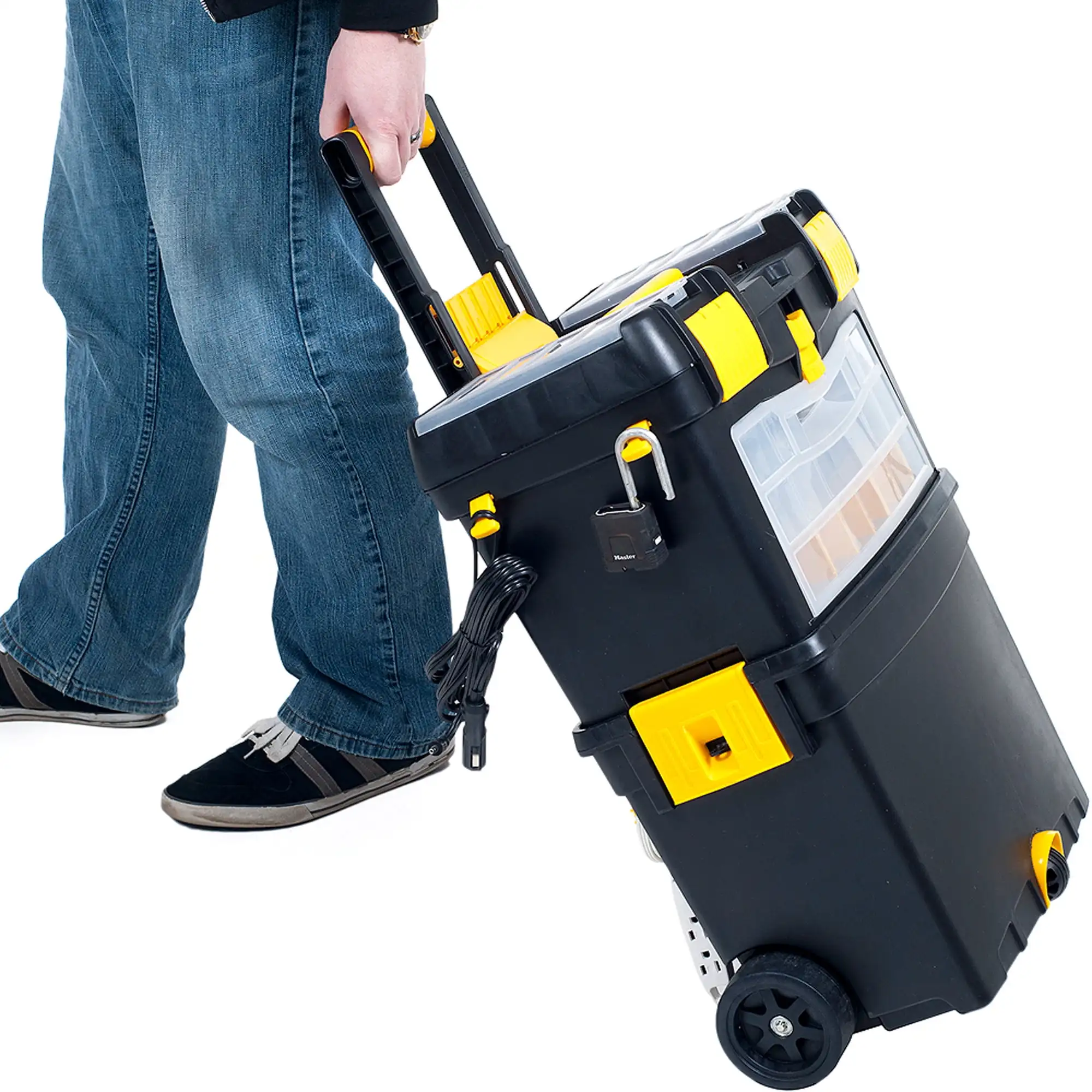 Portable Toolbox with Wheels Comfort Grip and Drawers (Black)