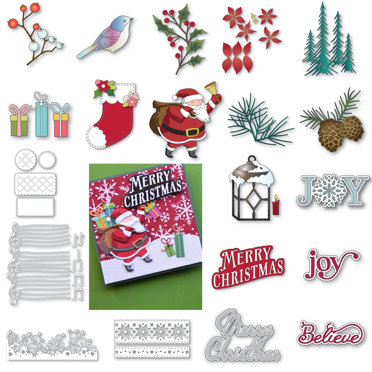 2024 Christmas Santa Claus Berries Penguin Letters Metal Cutting Dies for DIY Decorating Scrapbook Paper Card Album Craft